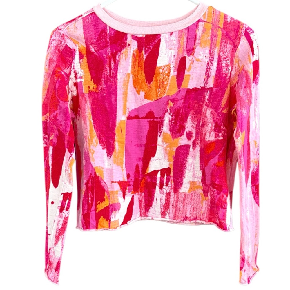 Women’s Pink Abstract Print Long Sleeve Top